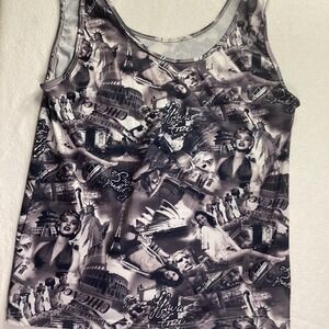 Womens Y2K Graphic Collage Tank Top Marilyn Monroe Travel Landmarks Black White